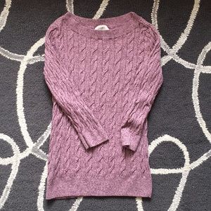 Heathered mauve color 3/4 sleeve boat neck sweater